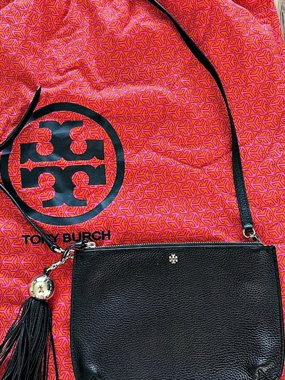 Tory Burch Leather Tassel Crossbody Black Leather Bag